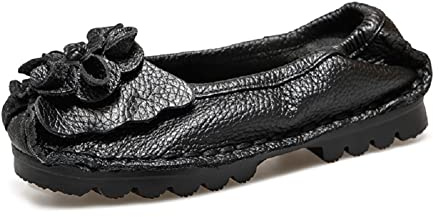 ZOOGEM Women's Traditional Handmade Vegan Ballet Flats Round Toe Ethnic Flats Slip on Soft and Comfortable Women's Flats (Black,8.5)