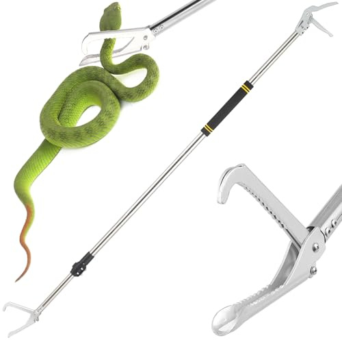 Greeily Snake Grabber Tool, 68 Snake Tongs for Rattlesnake Heavy Duty Professional Reptile Tongs Extra Long with Wide Jaw Handling Tool Stainless Steel Tube Sponge Handle (68inch (black))