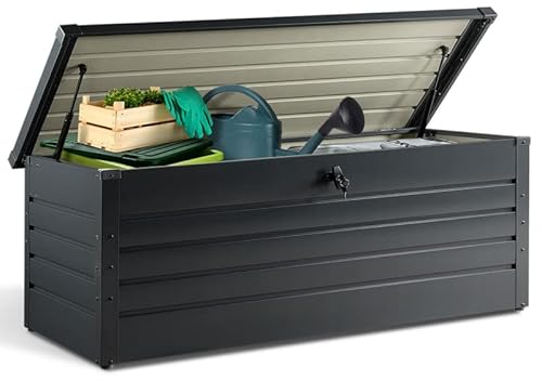 IDMarket - Cassapanca in metallo con serratura per giardino, 600 l, 165 x 70 x 63 cm, colore: Grigio antracite