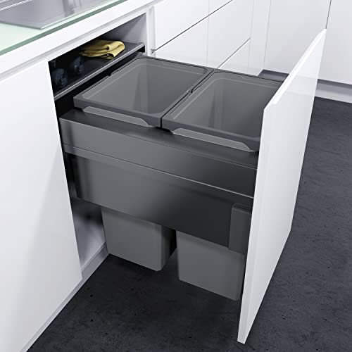VAUTH-SAGEL Envi Space XX Pro Einbau Abfallsammler mit Frontanbindung, Mülleimer KB 500 mm Küche mit Dämpfung und Selbsteinzug, Behälter mit 2x 35 Liter, Kunststoff/Stahl lavagrau