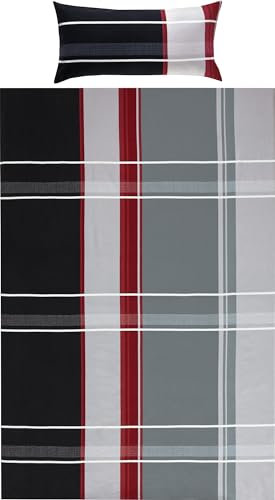 Erwin Müller Bettwäsche Feinbiber rot-anthrazit-Silber Größe 1x 155x220 cm + 1x 40x80 cm