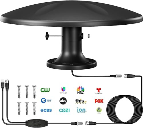 Antena de TV para exteriores amplificada digital HD con recepción de largo alcance, antena de TV al aire libre de largo alcance para caravana, remolque, camión, caravana, barco (negro)..