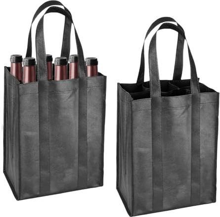 INBOLM Bottle Carrier,2PCS Wine Bottle Bag for 6 Bottles, Reusable Compartment Wine Bottle Holder Bag with Carry Handle for Storing Carrying Wine Beer Champagne(31 X 25 X 18cm)