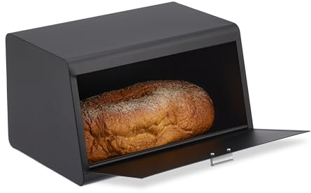 Relaxdays Brotkasten aus Edelstahl, Brot Aufbewahrungsbox, HBT: 20,5 x 34,5 x 23,5 cm, Brotaufbewahrung, Metall, schwarz