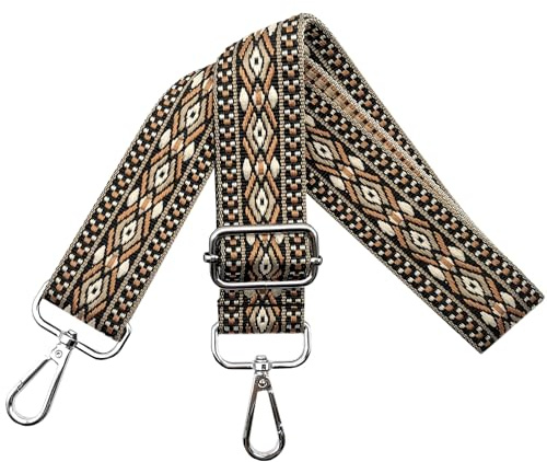 Correa para Bolsos Bandolera, Correa de Reemplazo para Bolsos, Correa para Bolsos Ajustable con Mosquetón Plateado 3.8cm, Correa de Hombro para Bolsos Crossbody Mujer Accesorios, Negro Marrón, N15