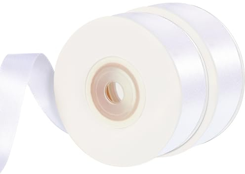 2 Rollen Satinband Weiss, 2cm x 22 m Schleifenband Hochzeit Geschenkband Weiß Dekoband für Geschenkverpackung Blumenstrauß Kuchendekoration Hochzeitsfeier