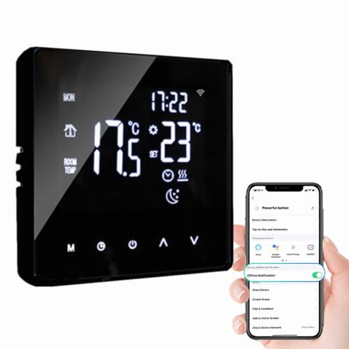 Termostato WiFi, Termostato Termostato Intelligente Programmabile, Termostato Smart per Caldaia, Compatibile con Alexa e Google Home, Nero
