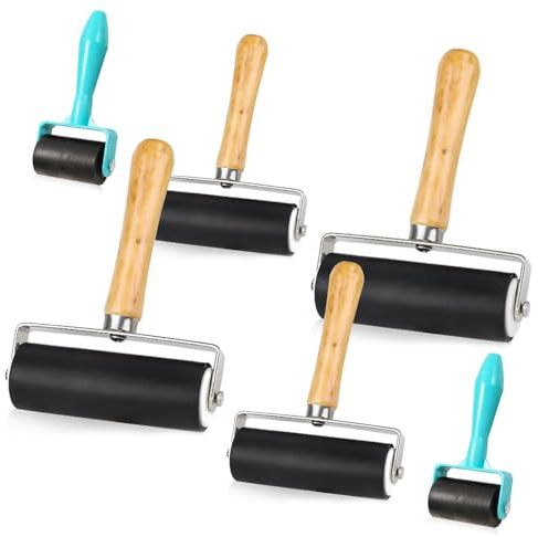 Pack of 6 Printmaking Ink Rollers, 3 Sizes of Rubber Brayer Rollers for Lino, Tile, Block Printing, Craft Stamping, DIY Art Projects – Premium Quality Ink Rollers for Professional Use