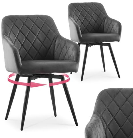 CLIPOP Esszimmerstühle Drehbar Set mit Armlehne, Samt Polsterstuhl Gepolstert Sitz Küchenstuhl Drehstuhl Armlehnenstuhl für Esszimmer Wohnzimmer Büro (Samt Grau, 2er Set)