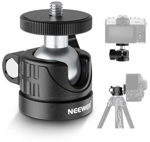 NEEWER BASIC Mini cabeza de bola,cabezal de trípode portátil adaptador de cámara montaje tornillo de 1/4 para DSLR Acción Cam Teléfono LED Luz Anillo Monopie Control deslizante, 4,4lb Max Charge,360°