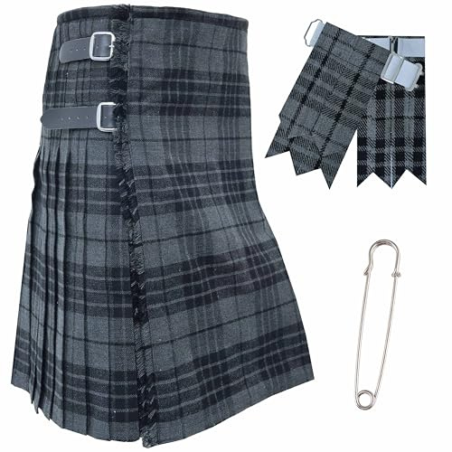 Kilts pour hommes – Tartan écossais traditionnel 4,6 m 453,6 g de laine acrylique de qualité supérieure, kilts tartan faits à la main avec 3 sangles en cuir – Comprend des éclairs de kilt et une