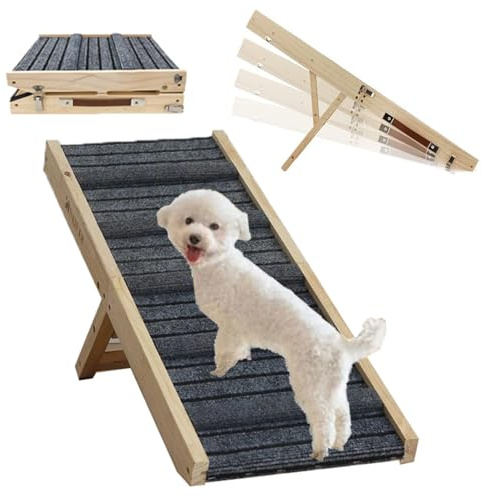 Rampa Per Cani Piccoli,Rampa Per Cani Letto,Scaletta Per Cani Letto Divano Pieghevole e Regolabile,Con Tappetino Antiscivolo,Con Manigliaaltezza Regolabile Da 23-47 Cm,Adatta Per Letti e Divani