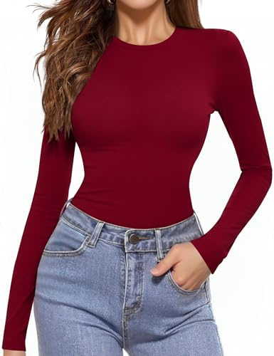 Aottori Maglia Donna Manica Lunga Girocollo Slim Fit Elegante | Maglietta, Aderente, Basic Tops, Sottogiacca Intimo, Traspirante, Elasticizzato, Tinta Unita Casual