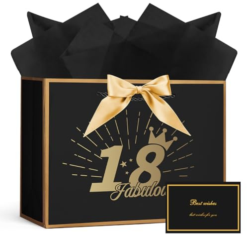 AOOSU Sacchetti Regalo Eleganti, 1pcs Sacchettini Borsa Regali Compleanno, Sacchetti Regalo in Carta con 3 Involucri e 1 Biglietti Perfetto per Compleanni e Anniversari (18)