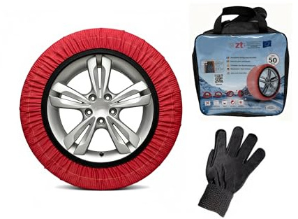 Calze Da Neve Auto Omologate En 16662 1 Trazione Antiscivolo Su Neve E Ghiaccio Facili Da Montare Alternative Alle Catene Da Neve Set Completo Con Guanti E Borsa Colore Rosso (L)
