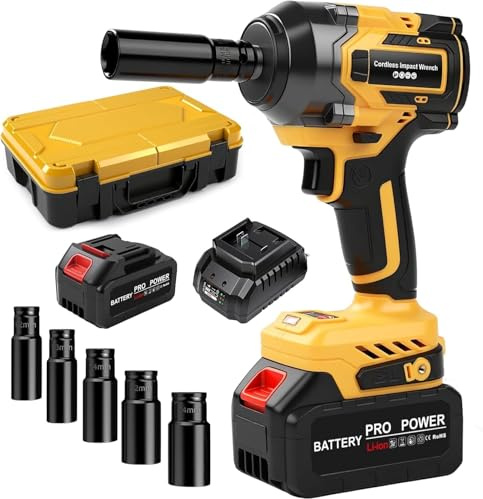 Telituny Llave de Impacto Inalámbrica 650 N.m, 21V Atornillador de Impacto Eléctrica con 2 Baterías Litio, 1/2 Pistola Impacto Bateria Sin Escobillas, Iluminación LED, para Cambios​ Neumáticos/Coche