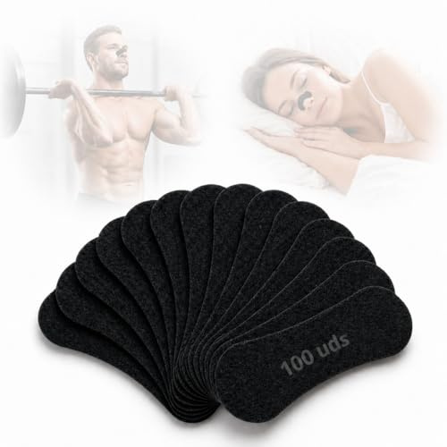 100 Tiras Nasales Negras 2×6 cm-Dilatador Nasal Antironquidos para Dormir, Deporte y Uso Diario-Ayuda a Abrir Fosas Nasales y Respirar Mejor por la Nariz Mejorando el Descanso y Rendimiento