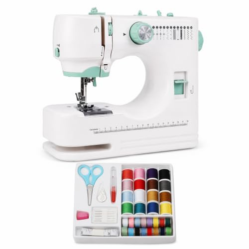 Macchina da cucire portatile, 12 punti, macchina da cucire elettrica per bambini e adulti, con accessori da cucito, ideale per riparazioni rapide e fai da te (verde)