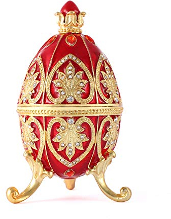 QIFU Hand Painted Enameled Red Easter Egg Decorative Hinged Jewelry Trinket Box Unique Gift for Home Decor