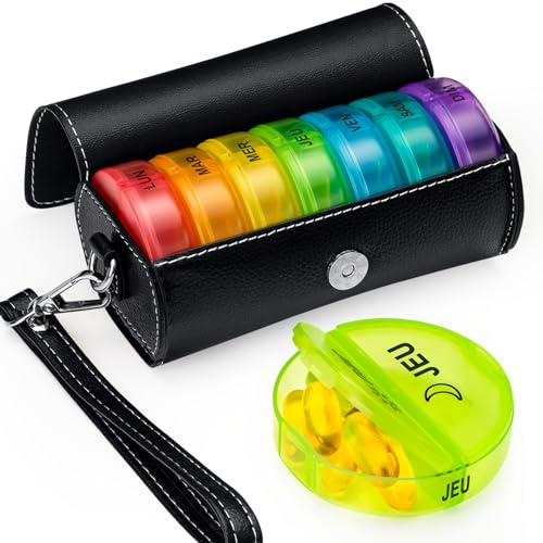 Tablettenbox 7 Tage 2 Fächer, Pillendose 7 Tage Morgens Abends Pillenbox Medikamentendosierer Runder Medikamenten-Organizer, Tragbare und feuchtigkeitsbeständige Medikamentenbox(Mehrfarbig)