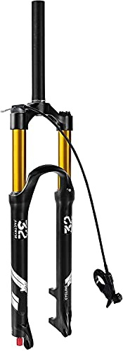 YLXD MTB framgaffel 26/27,5/29 tum 140 mm dragning, 1-1/8 rak/avsmalnande mountainbike gaffel rebound-justering QR skivbroms 9 mm B, 27,5