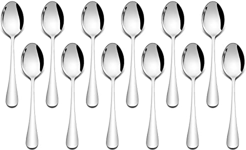 HaWare Stainless Steel Teaspoons Set of 12, Small Dessert Coffee Spoon for Home, Restaurant, Kitchen, Round Edge& Mirror Polished, Dishwasher Safe (13.5cm, Silver)
