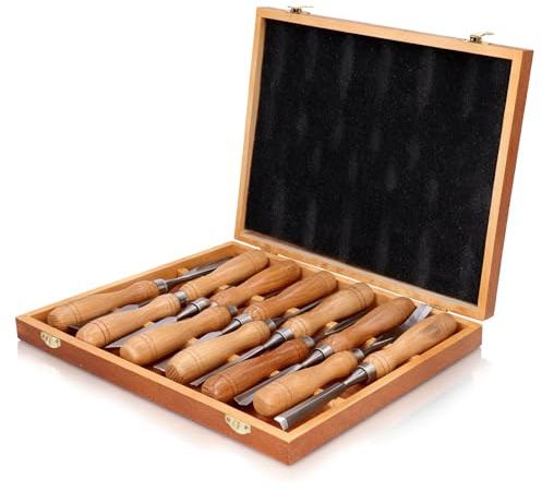 12Pcs Wood Chisel Set, 60CRV Blade Wood Carving Chisels Kit, Woodworking Chisels, Wood Carving Tools with Wooden Storage Case