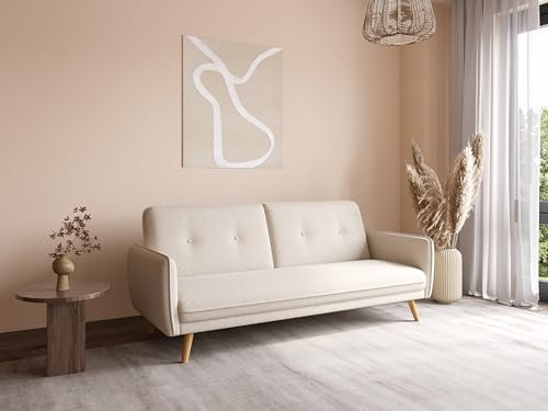 DecoInParis Canapé clic clac en Tissu Beige avec Pieds en Bois Natal