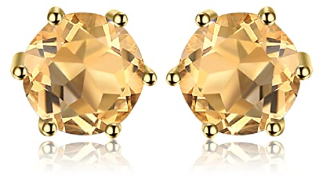 JewelryPalace Rundschliff 0.9ct Echt Citrin Ohrstecker Silber 925 Damen, Gelber Naturstein Schmuck Set, Ohrringe Silber Edelstein Mädchen, Ohrstecker Silber Klein mit Stein Frauen Geschenk Vergoldet