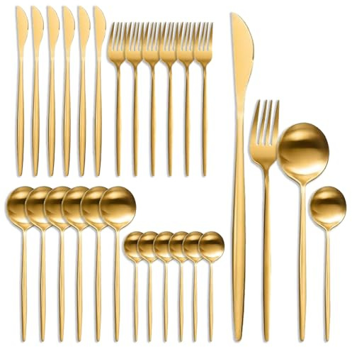 Set Posate 24 Pezzi per 6 Persone in Acciaio Inox – Servizio di Posate Finitura a Specchio di Lusso – Include Coltelli, Forchette, Cucchiai e Cucchiaini – Lavabile in Lavastoviglie