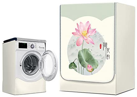 Odot Copri Lavatrice Esterni, Coprilavatrice da Esterno Impermeabile, Copertura per Lavatrice e Asciugatrice con Aperture Frontali, Antipolvere Anti Sunlight Antimacchia (L,Loto Rosa)