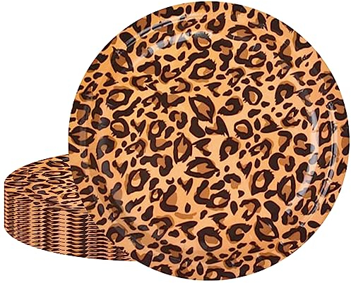 16 Stück 17,8 cm Safari Leopard Tierdruck Dessert Pappteller Einwegteller Zoo Tierdruck Party Pappteller Leopard Texture Theme Paper Plates für Babyparty Leoparden-Themen-Geburtstagsfeiern Dekoration