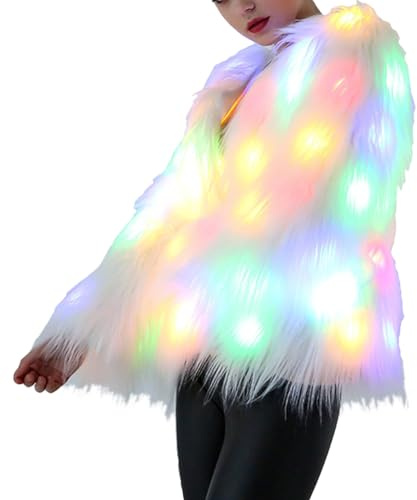 CALLARON Light Up Jacket for Women Winter Faux Fur Jacket Winter Plush Coat Christmas Luminous Jacket Fancy Dress Christmas Party Costume Size M, Sleeve Length 59cm