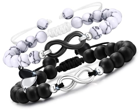 VNOX Partnerarmbänder Unendlichkeitszeichen Herz,Achat Naturstein Perlen Pärchen Armband,Edelstahl Paar Armbänder,Schmuck Weihnachtsgeschenke Partner Geschenke Freundin Boyfriend Männer Frauen(Stil 2)