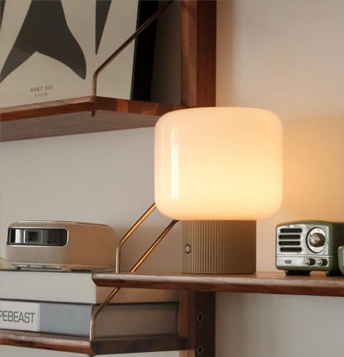MAGCHARM Halo Mushroom Lamp, 5W Cute Cordless Rechargeable Table Lamp with Glass Shade, 3 Color Temps LED Dimmable Ambient Lighting, Small Retro Touch Bedside Light for Bedroom Decor, Mustard Yellow