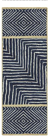 CASAVANI Kelim-Teppich mit 4 quadratischen Flächen, für drinnen und draußen, handgewebt, Boho-Teppich, blau, beige, geflochtener Jute-Teppich, Flachgewebe, Teppiche für kleines Schlafzimmer,