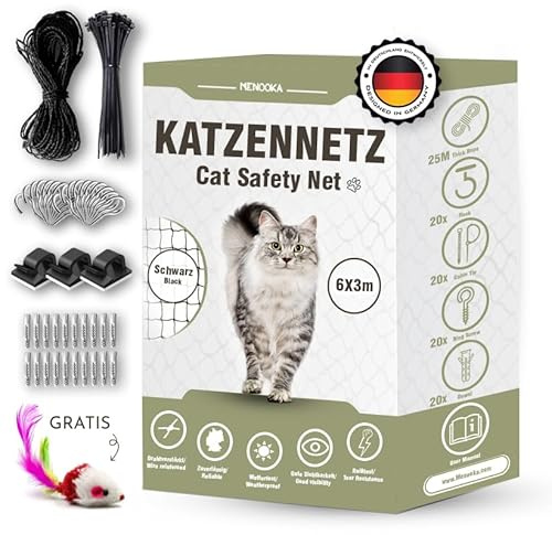 Menooka – Kattnät för balkong utan rör 6 x 3 m – kattnät – kattgaller fönster – fågelnät – kattnät balkong – kattnät fönster – fästset ingår – buntband (6 x 3)