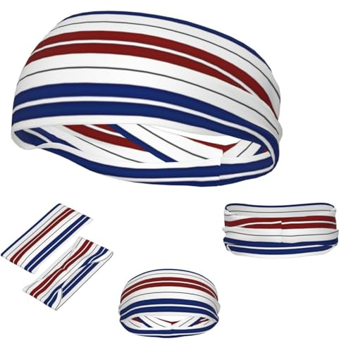 Sport-Stirnbänder für Damen und Herren, feuchtigkeitsableitend, athletisches Schweißband, rot, blau, weiß, grau, gestreift, elastisch, breite Haarbänder