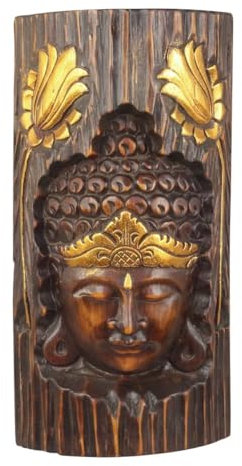 Oriental Galerie Buddha Kopf Wandrelief Wandbild Figur Skulptur Holz Deko Gesicht Braun 40 cm