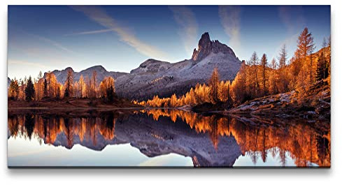 Paul Sinus Wandbild 120x60cm – Magische Herbstlandschaft am See, Leinwanddruck, Holzrahmen, Natur