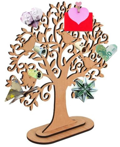 DEXYZZY Geldbaum Hochzeit, Geldbaum Geschenk aus Holz, Lebensbaum Deko, Geldgeschenke Geburtstag, Hölzerne Hochzeit Geschenk, Geldgeschenke Verpackung für Männer Frauen Brautpaar