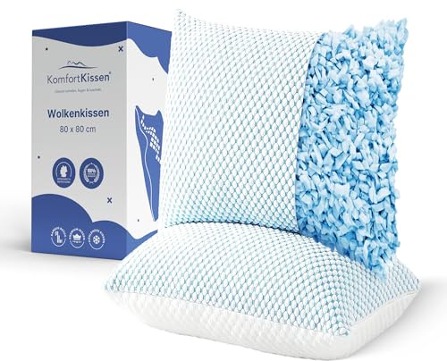 MKS kudde, sats om 2, 80 x 80 cm – Ergonomisk molnkudde för avkoppling – Mjuk kudde för rygg-, sido- & magsovare – Kudde av minneskum med kylgel för bättre sömn - Sovkudde