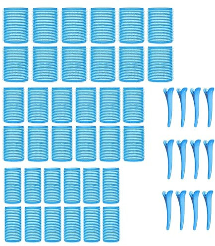 KEYRI Lot de 48 bigoudis avec pinces auto-agrippantes - Sans chaleur - Sans chaleur - Pour cheveux longs, moyens et courts - Bleu - 3 tailles