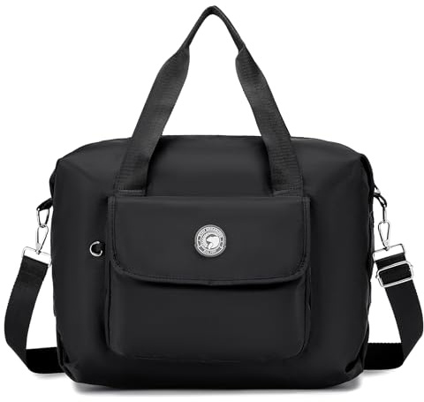 BAGROUPS Reisetasche Handgepäck 40x30x20 Faltbar für Wizzair 25L Wasserdicht Nylon Weekender Leicht Sporttasche Koffer Organizer Reise-Gepäck Tasche für Handtaschen Hospital Bag Herren Damen Schwarz