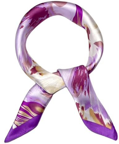 WESTEND CHOICE Square Satin silk Scarves Printed Neck Scarf 50s Retro Women Scarf Lightweight Silky Bandana Wrap women's scarves 70 x 70 cm (Purple)