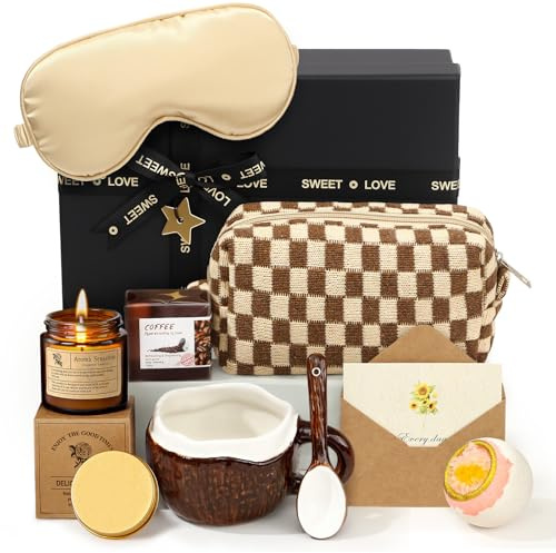 Coffret Cadeau Femme Anniversaire Set, Mug, Bougie Parfumées, Bombe de Bain, Savon, Trousse Maquillage, Ensemble Luxe d'Anniversaire Cadeau Saint Valentin Noel de pour Femme Maman Soeur Fille