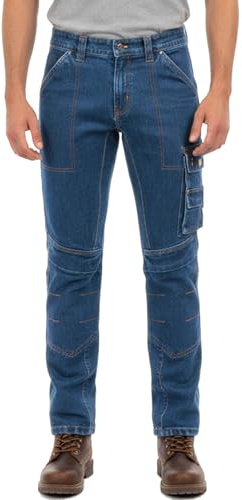 ALF.GERMANY Arbeitsjeans Herren – Robuste Denim Arbeitshose mit Cargotaschen, Multifunktion & Kniepolstertaschen, Cargo Combat Workwear (HELLBLAU-38WX32L)