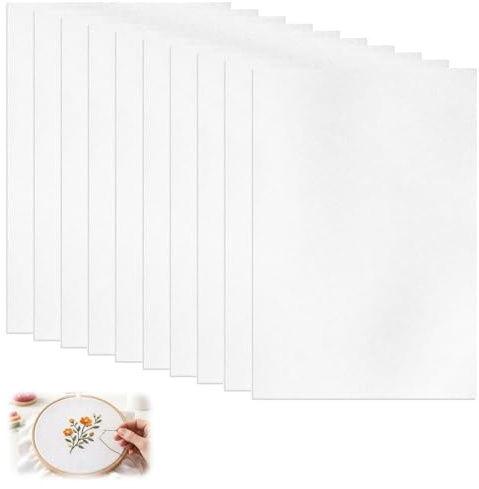 Stabilisateur de Broderie, 10PCS A4 (21x30,5 cm), Soluble dans l'eau Auto-adhésif Stabilisateurs pour Couture, Papier Patron Couture pour Imprimer ou Dessiner des Motif