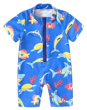 Generisch Boys' Sun Protection Rashguard Swimsuit Short Sleeve Neoprene Swimming Wear Beachwear Toddler Protection Swimming Shirt, sky blue, 3 Months