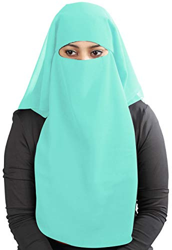 MyBatua 3 Layers Saudi Niqab In Breathable Georgette, Wholesale Price, 1pc Face Veil NQ-003 (Ice Blue)
